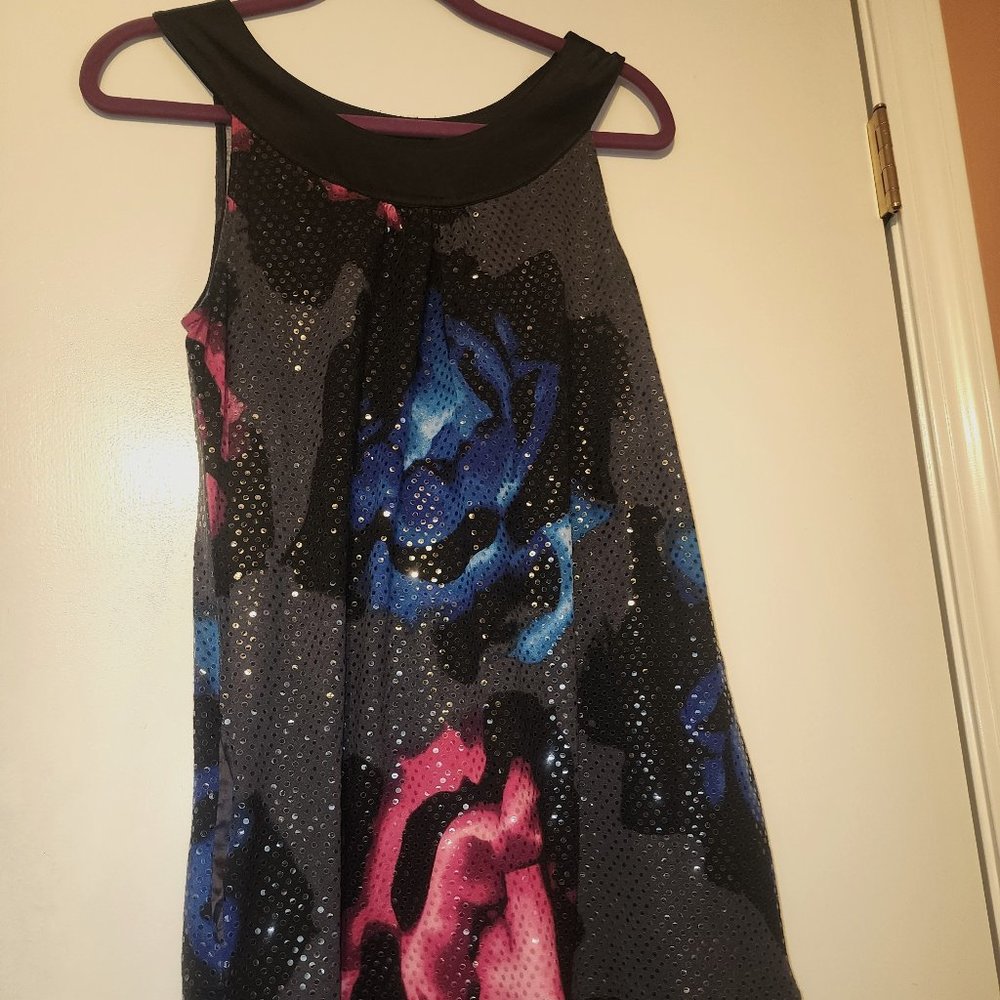 Express Sleeveless Sequined Top with Hidden Pockets
